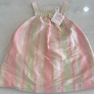 Janie and Jack Pink and Mint Striped Silk Dress with Bow